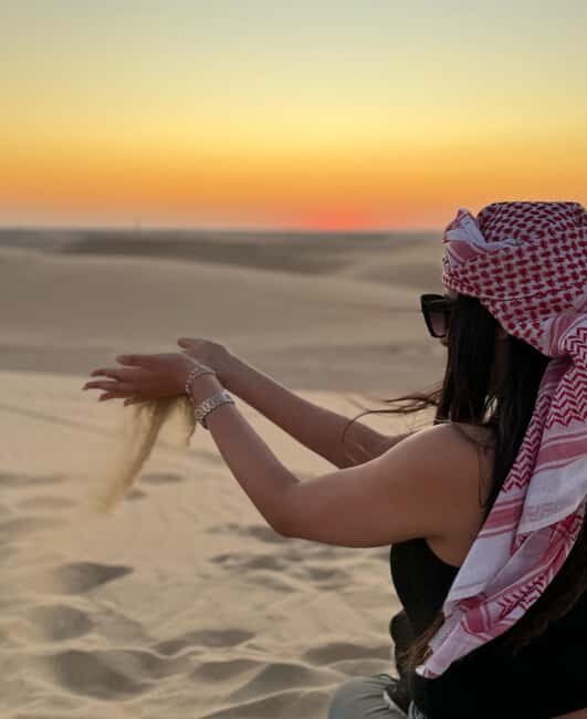 Doha Qatar : sealine adventure Camel Ride sandboard Sunset - The 4-Hour Route: From Doha Pickup to Inland Sea Golden Hour