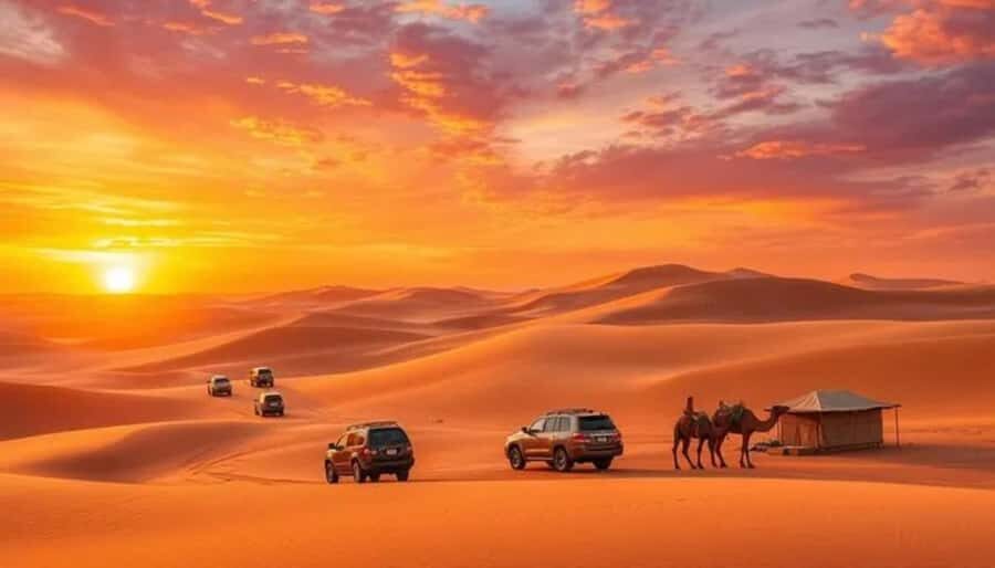 Qatar: Sunset Desert Safari with Camel Ride & Sandboarding - Sandboarding at Sealine and the Inland Sea: beginner-friendly with a guide